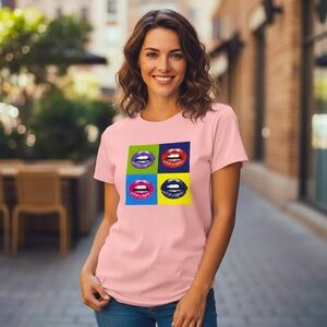 👄 Pop Art Lips Graphic Pink T-Shirt